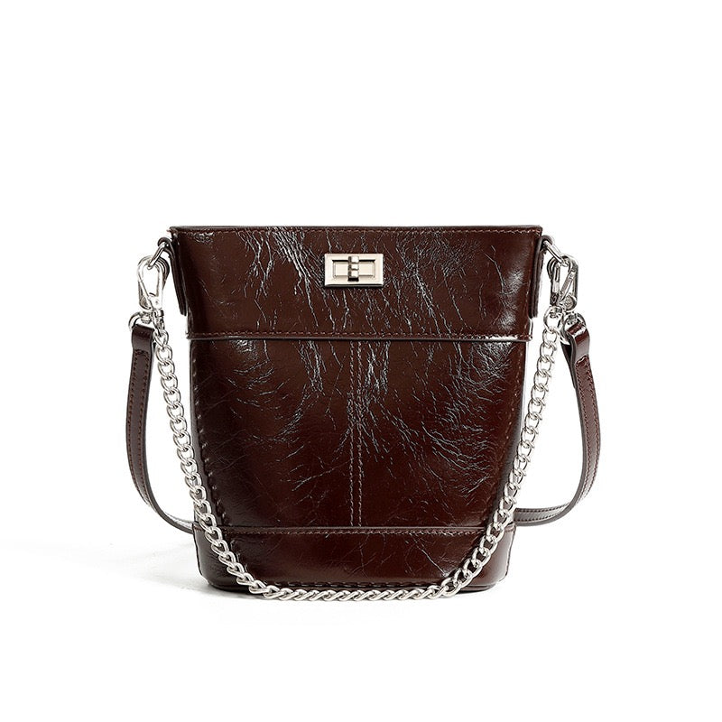 Elegance Redefined: Women's Luxury Waxed Top Grain Leather Bucket Bag