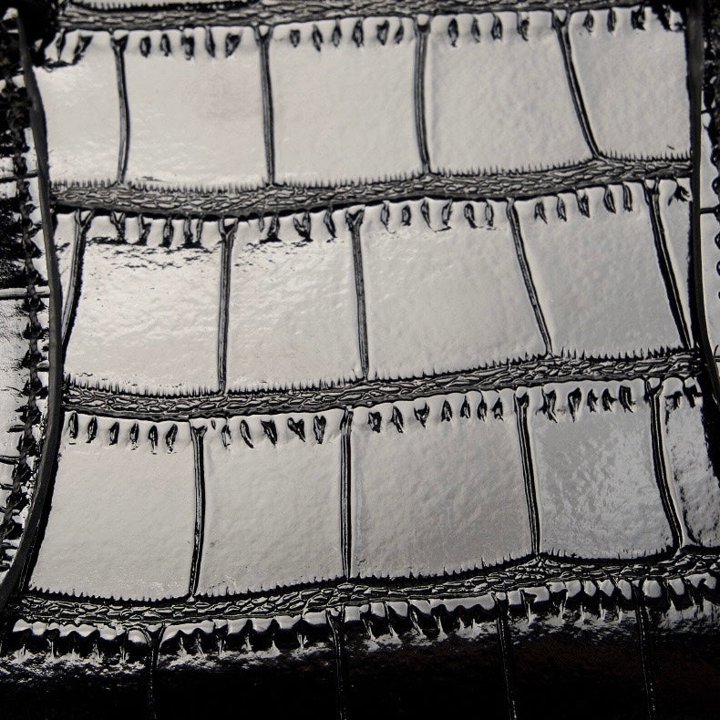 French Alligator-Texture Genuine Leather Top Handle Bag