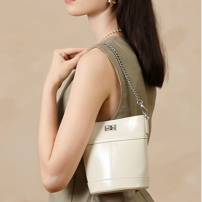 Elegance Redefined: Women's Luxury Waxed Top Grain Leather Bucket Bag