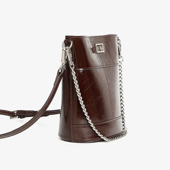 Elegance Redefined: Women's Luxury Waxed Top Grain Leather Bucket Bag