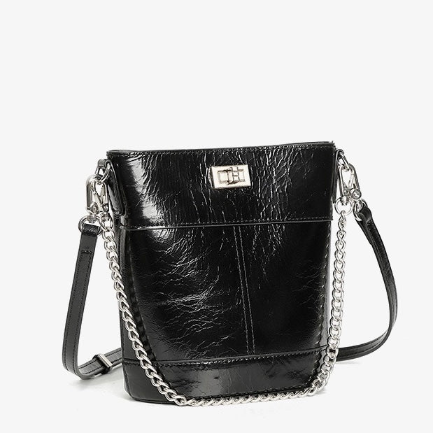 Elegance Redefined: Women's Luxury Waxed Top Grain Leather Bucket Bag