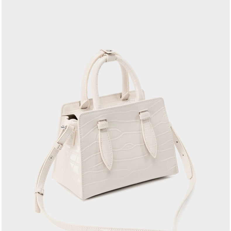 French Alligator-Texture Genuine Leather Top Handle Bag