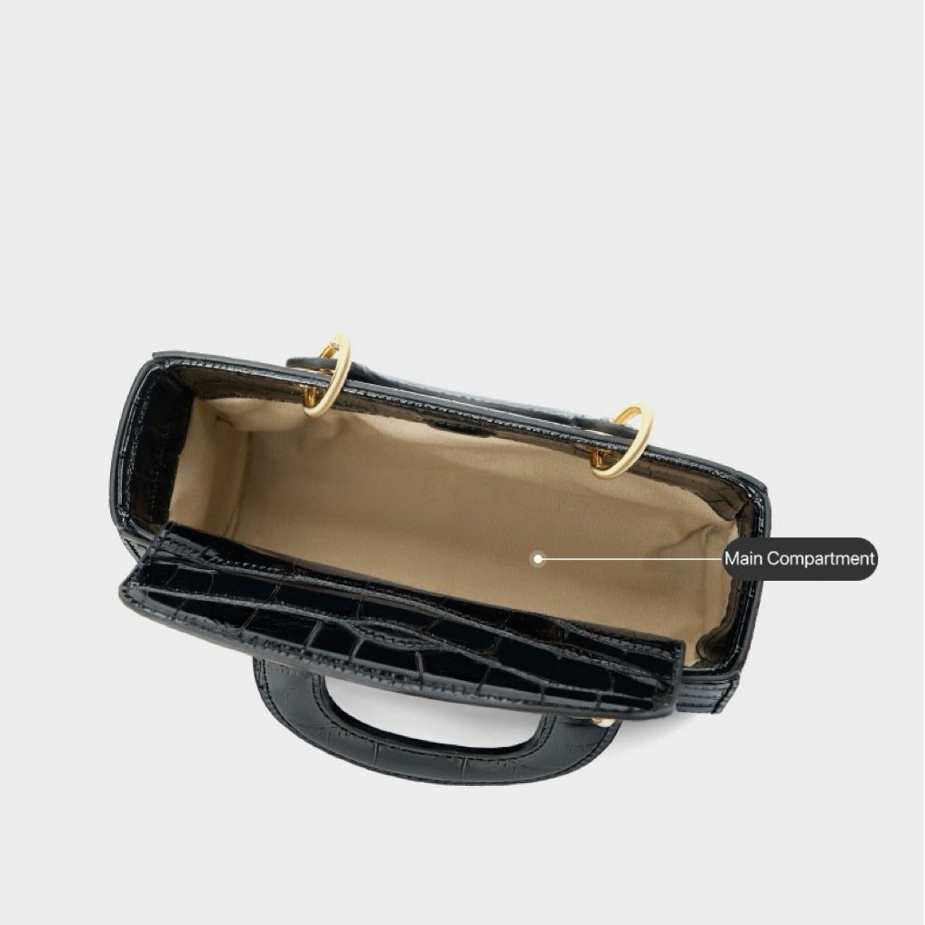 Croc Embossed Genuine Leather Top-Handle Handbag