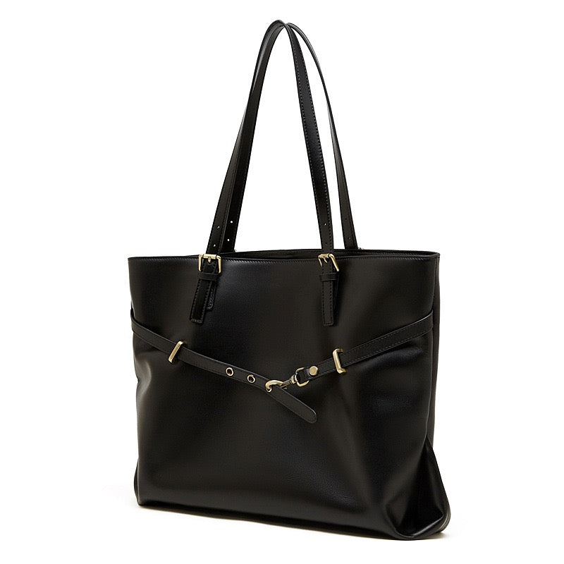 Elegant Genuine Leather Tote with Signature Lock Closure - Large Capacity