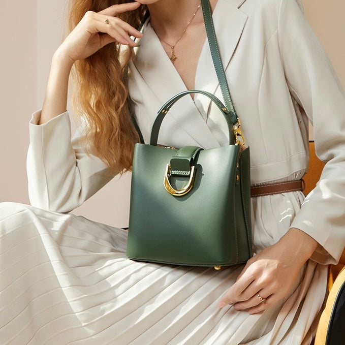 Genuine Leather Bucket Shoulder Bag – Elegant Daily Companion