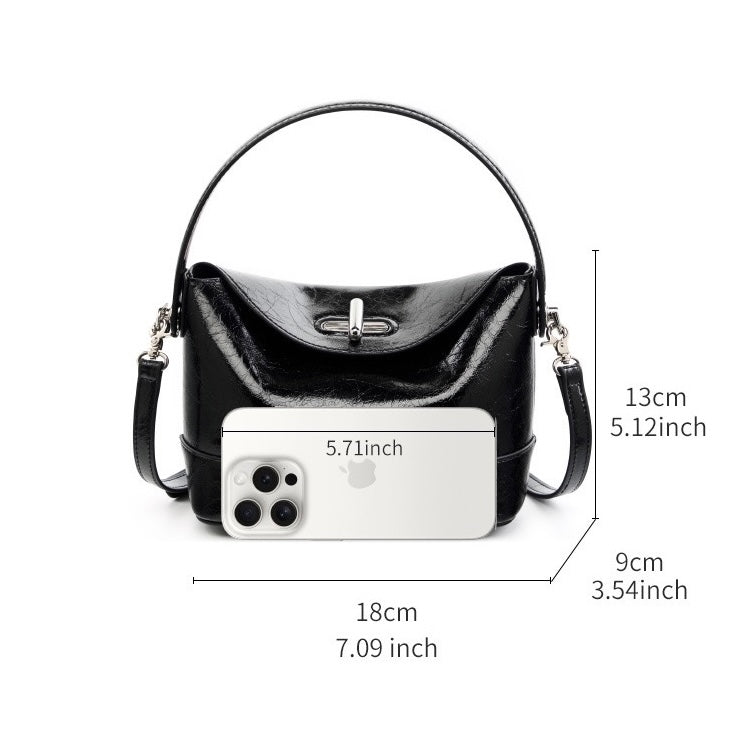 Genuine Leather Mini Bucket Bag with Elegant Turn-Lock Closure