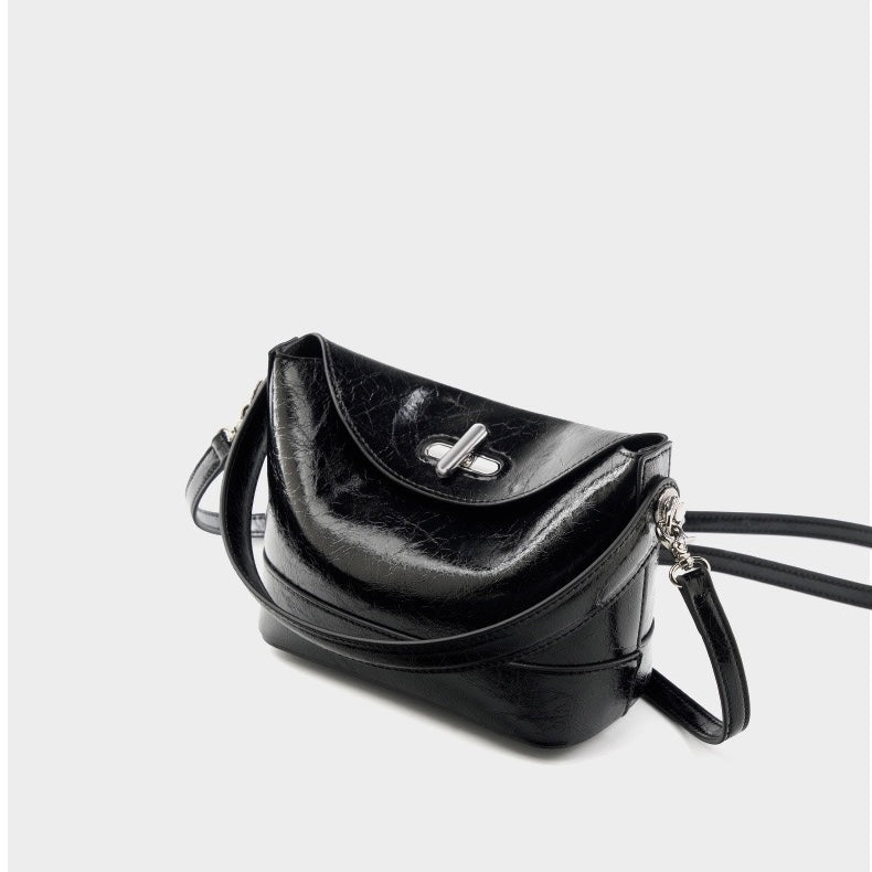 Genuine Leather Mini Bucket Bag with Elegant Turn-Lock Closure