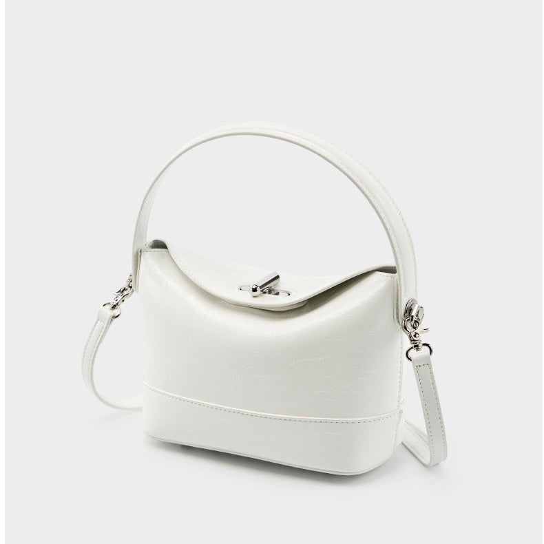 Genuine Leather Mini Bucket Bag with Elegant Turn-Lock Closure