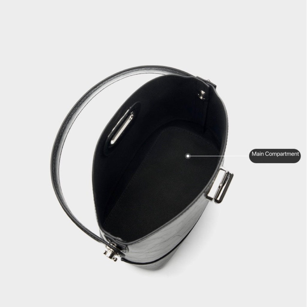 Genuine Leather Mini Bucket Bag with Elegant Turn-Lock Closure