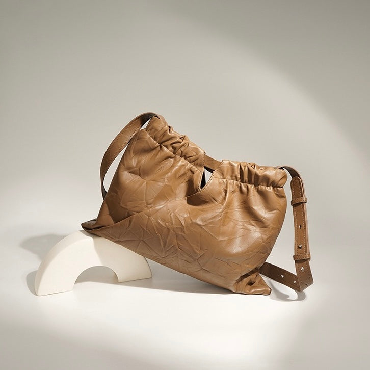 Chic Genuine Leather Drawstring Crossbody Bag