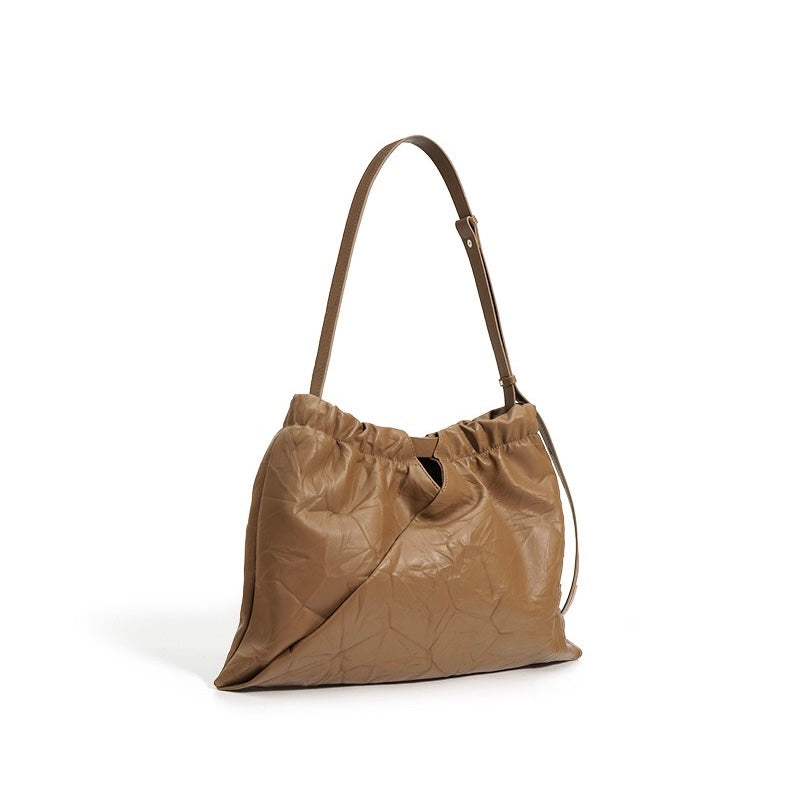 Chic Genuine Leather Drawstring Crossbody Bag