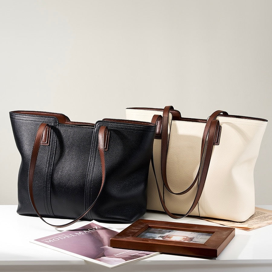 Elegant Genuine Leather Large Capacity Tote: Ultimate Everyday Commuter Bag