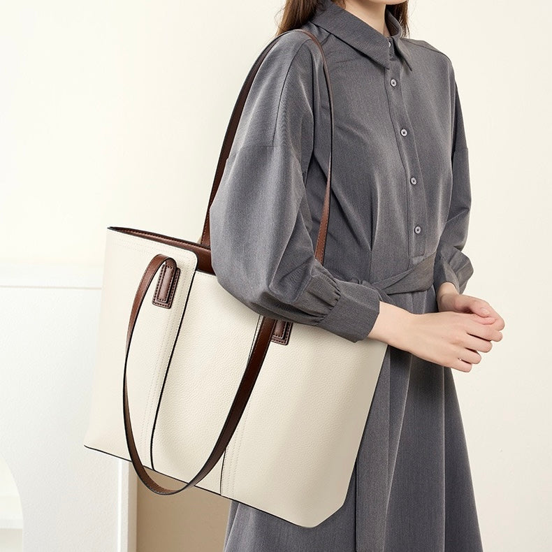 Elegant Genuine Leather Large Capacity Tote: Ultimate Everyday Commuter Bag