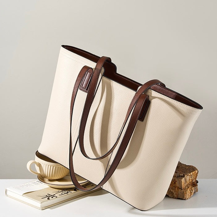 Elegant Genuine Leather Large Capacity Tote: Ultimate Everyday Commuter Bag