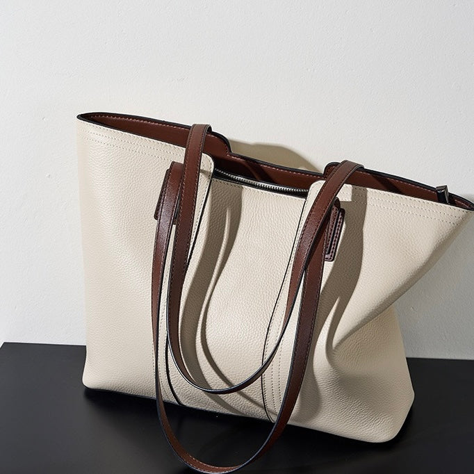 Elegant Genuine Leather Large Capacity Tote: Ultimate Everyday Commuter Bag