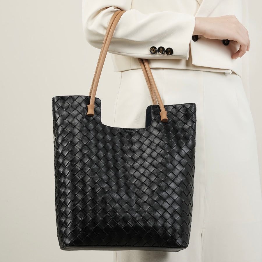 Genuine Leather Weaving Minimalist Shoulder Tote Bag