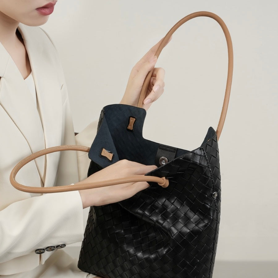 Genuine Leather Weaving Minimalist Shoulder Tote Bag