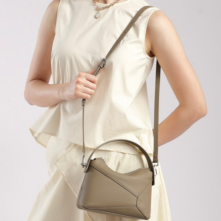 Luxurious Geometric Genuine Leather Pillow Crossbody Handbag