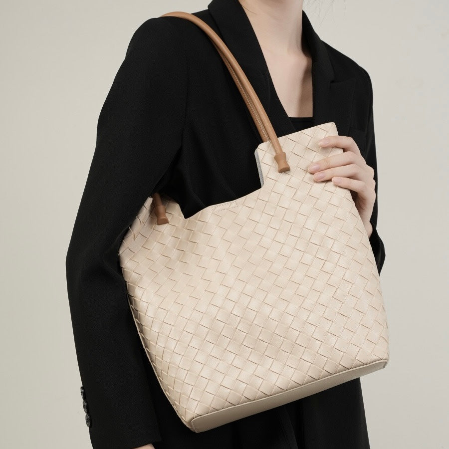 Genuine Leather Weaving Minimalist Shoulder Tote Bag