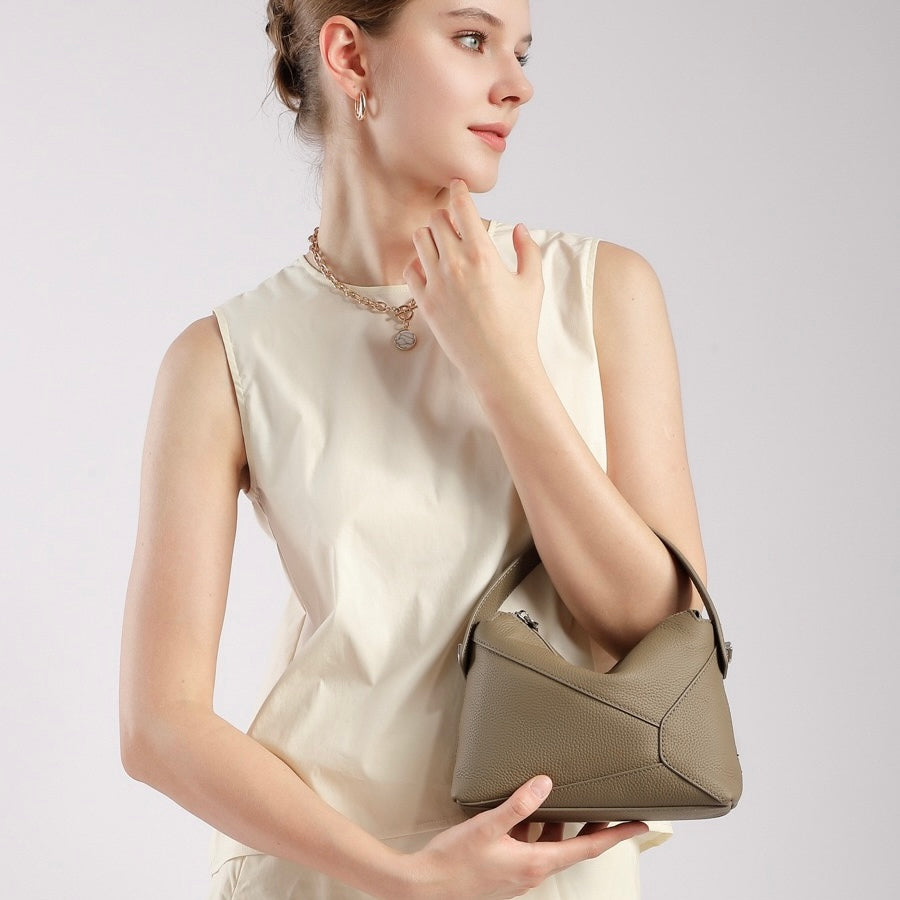 Luxurious Geometric Genuine Leather Pillow Crossbody Handbag