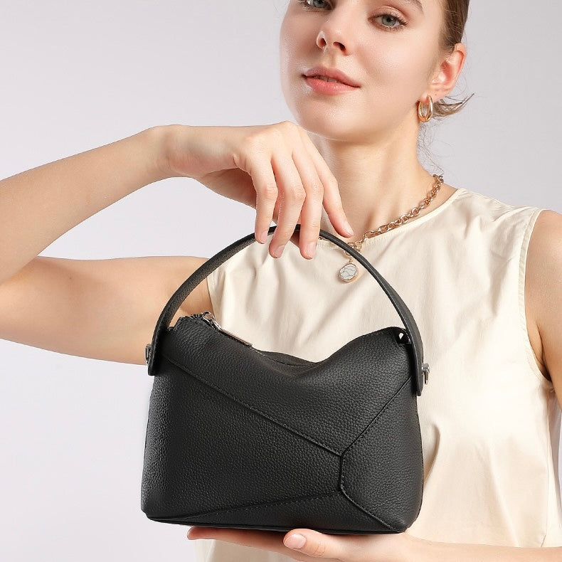 Luxurious Geometric Genuine Leather Pillow Crossbody Handbag