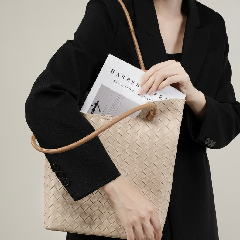 Genuine Leather Weaving Minimalist Shoulder Tote Bag