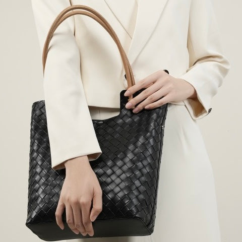 Genuine Leather Weaving Minimalist Shoulder Tote Bag