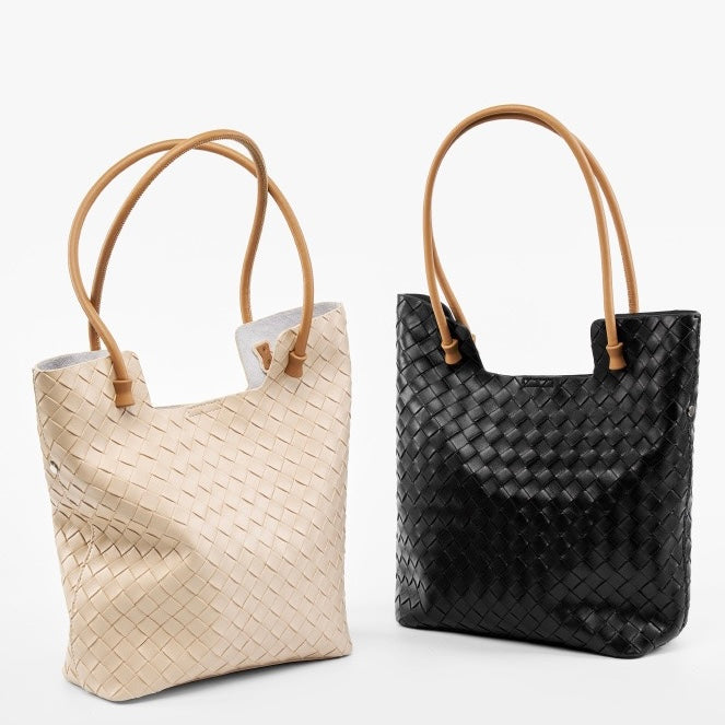 Genuine Leather Weaving Minimalist Shoulder Tote Bag