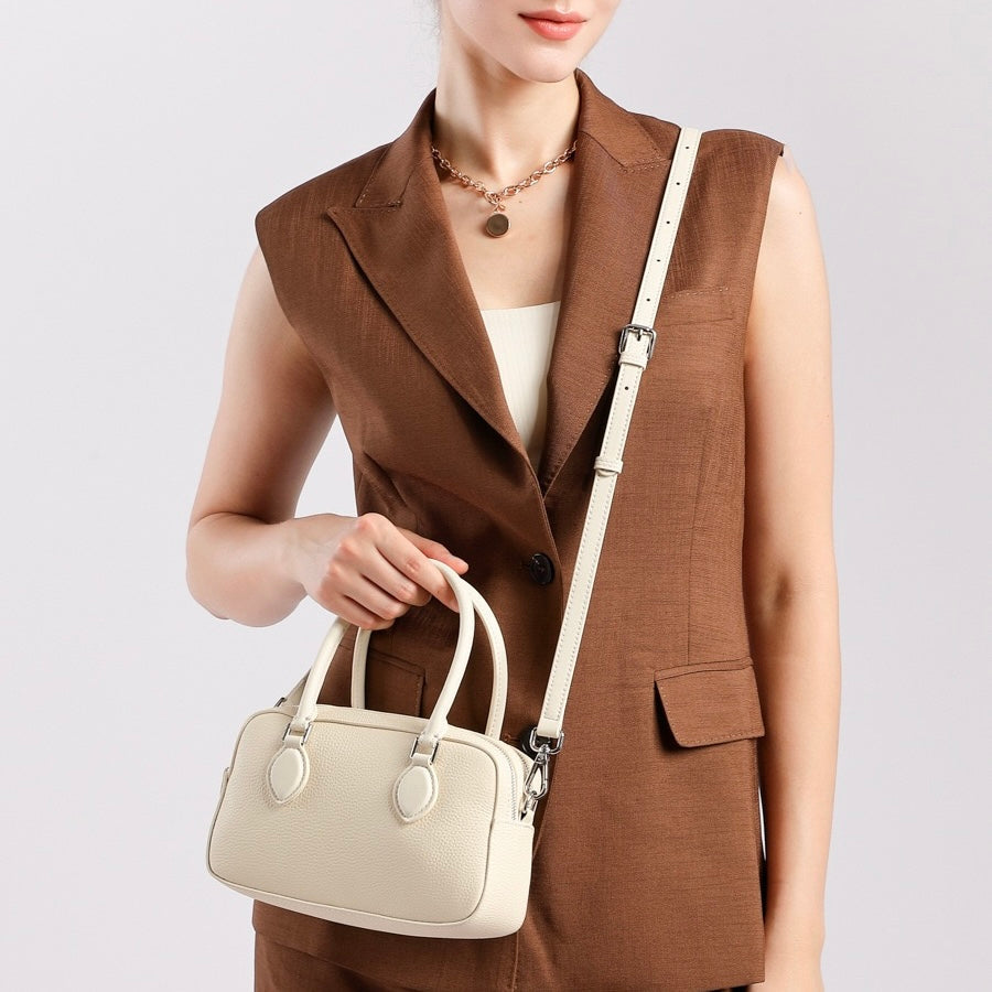 Elegant Leather Handheld Boston Bag