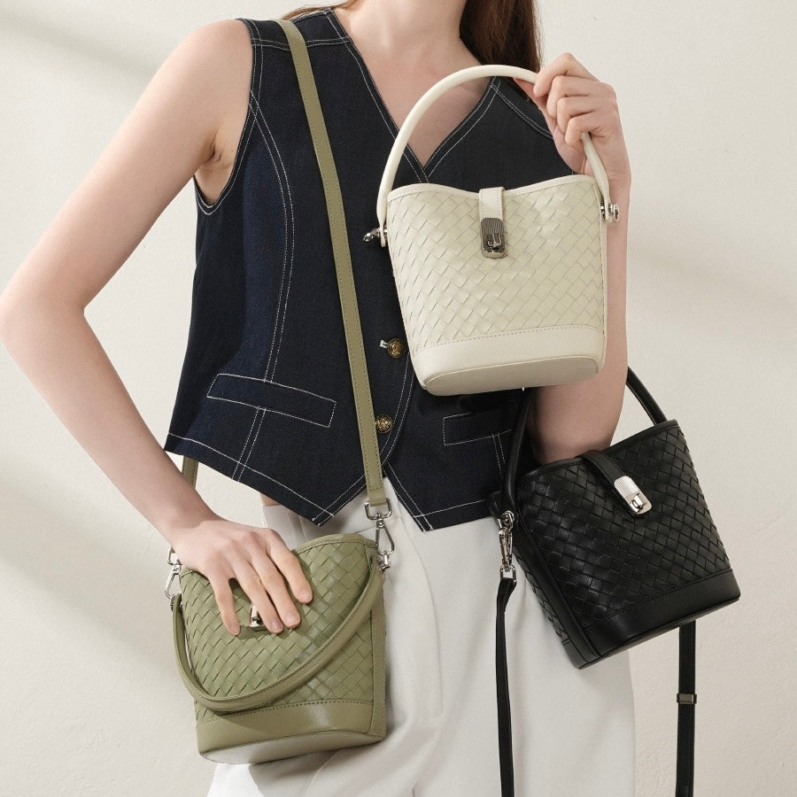 Genuine Sheepskin Woven Bucket Bag - Timeless Elegance for Everyday Chic