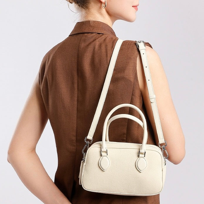 Elegant Leather Handheld Boston Bag