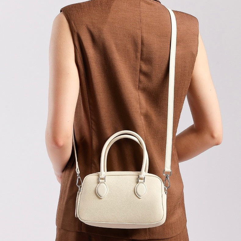 Elegant Leather Handheld Boston Bag