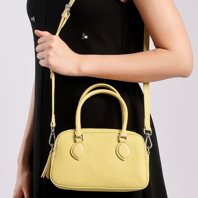 Elegant Leather Handheld Boston Bag