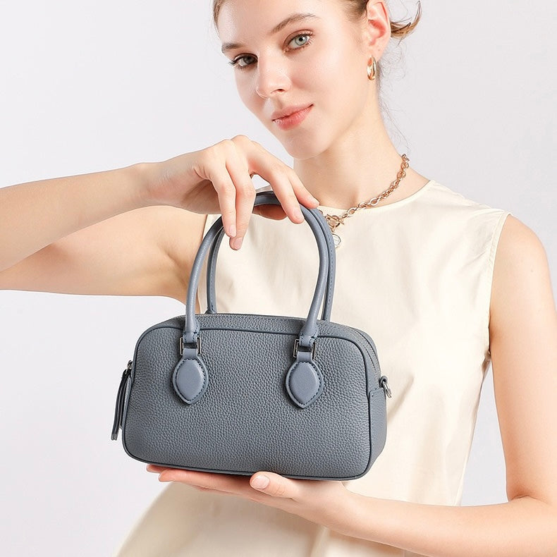 Elegant Leather Handheld Boston Bag