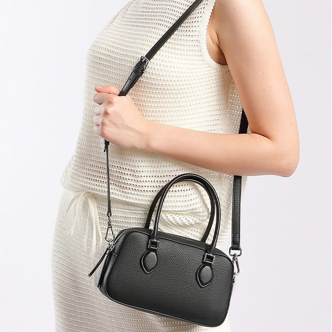 Elegant Leather Handheld Boston Bag