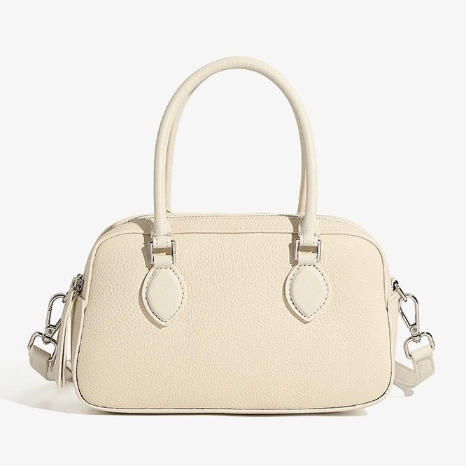 Elegant Leather Handheld Boston Bag