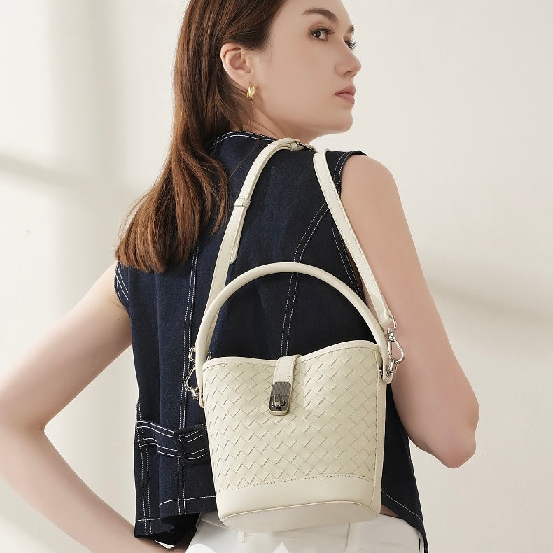Genuine Sheepskin Woven Bucket Bag - Timeless Elegance for Everyday Chic