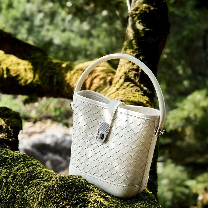 Genuine Sheepskin Woven Bucket Bag - Timeless Elegance for Everyday Chic