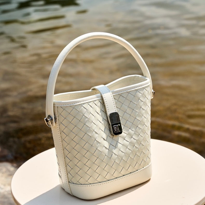 Genuine Sheepskin Woven Bucket Bag - Timeless Elegance for Everyday Chic