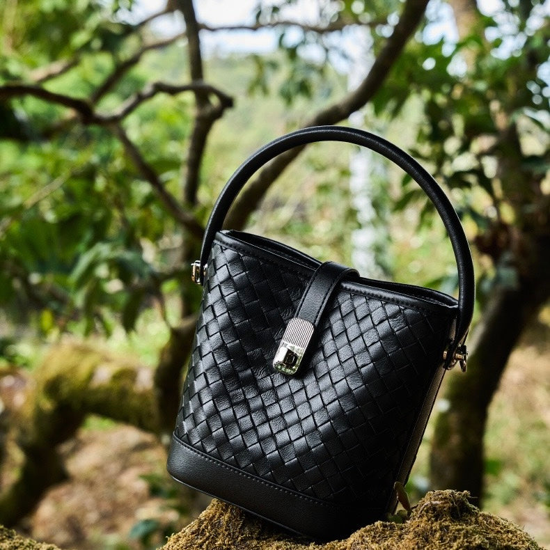 Genuine Sheepskin Woven Bucket Bag - Timeless Elegance for Everyday Chic