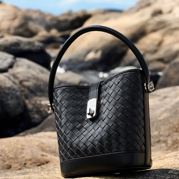 Genuine Sheepskin Woven Bucket Bag - Timeless Elegance for Everyday Chic