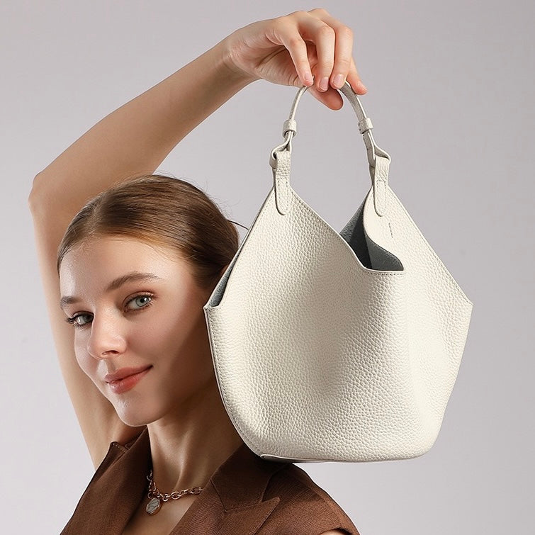 Elegant Genuine Leather Large Capacity Basket Tote Bag