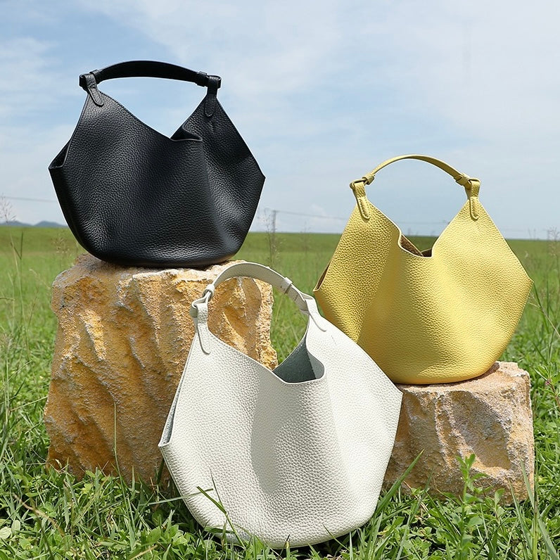 Elegant Genuine Leather Large Capacity Basket Tote Bag