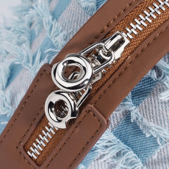 Vintage-Inspired Genuine Leather and Denim Patchwork Shoulder Bag