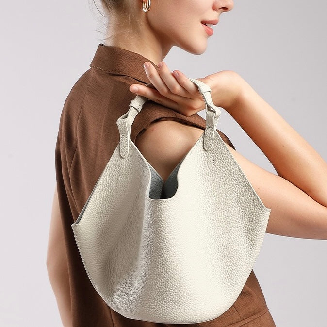 Elegant Genuine Leather Large Capacity Basket Tote Bag