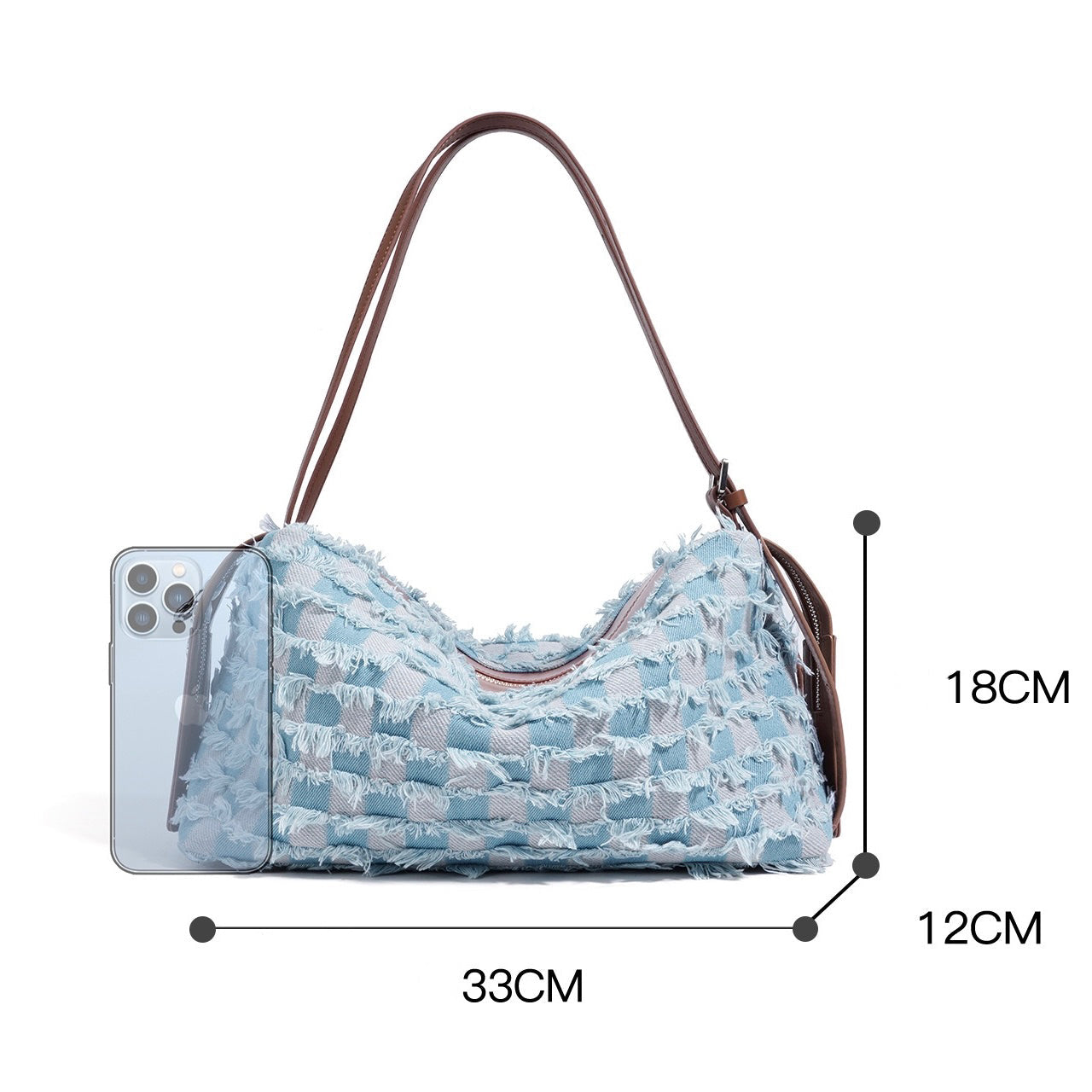 Vintage-Inspired Genuine Leather and Denim Patchwork Shoulder Bag