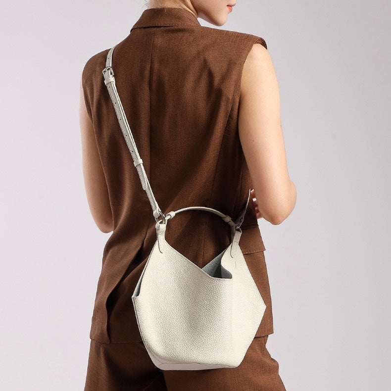 Elegant Genuine Leather Large Capacity Basket Tote Bag