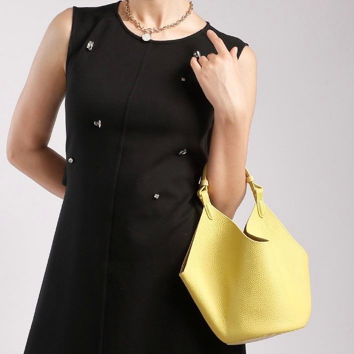 Elegant Genuine Leather Large Capacity Basket Tote Bag