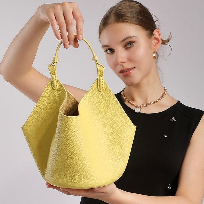 Elegant Genuine Leather Large Capacity Basket Tote Bag