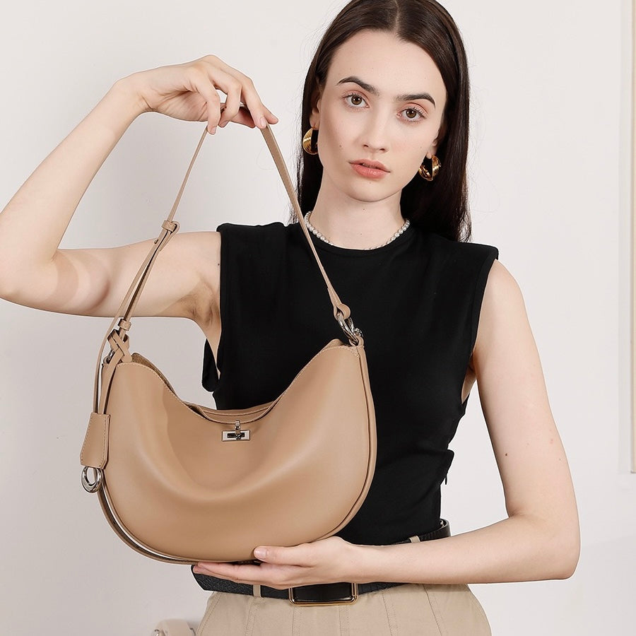 Elegant Genuine Leather Crescent Bag for Women